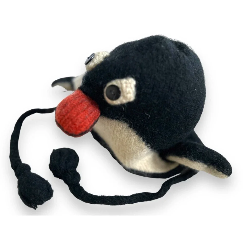 Hand Knitted Nepal Penguin Hat Wool Children S/M Fleece Lined
